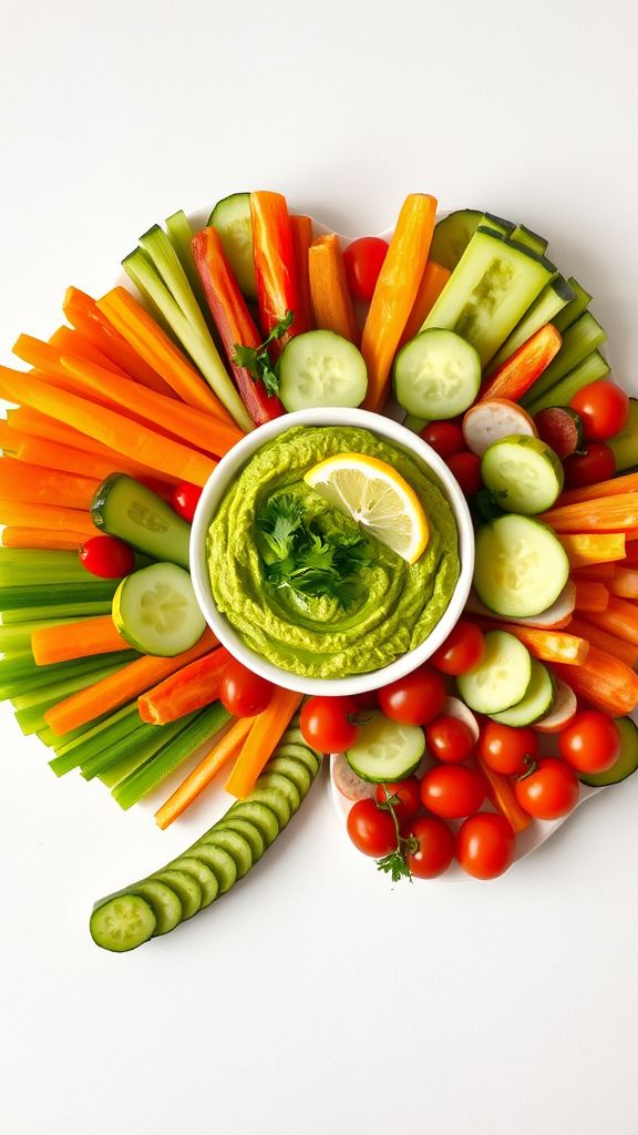 Clover-Leaf Veggie Platter with Green Hummus  