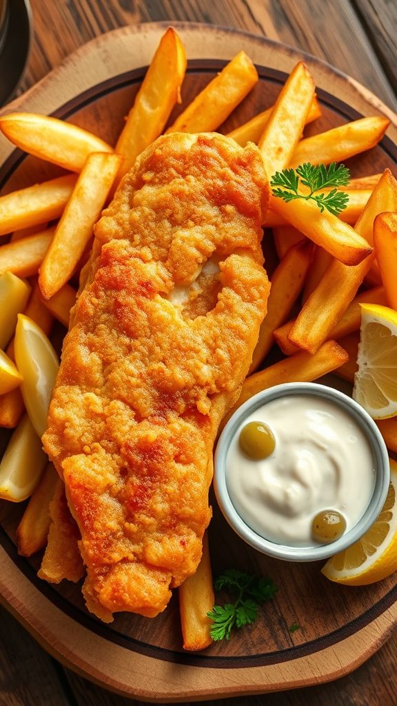 Fish and Chips with Tartar Sauce  