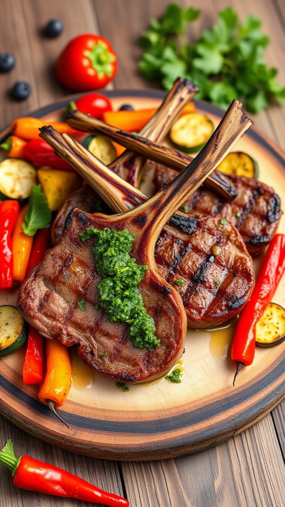 Grilled Lamb Chops with Mint Chimichurri