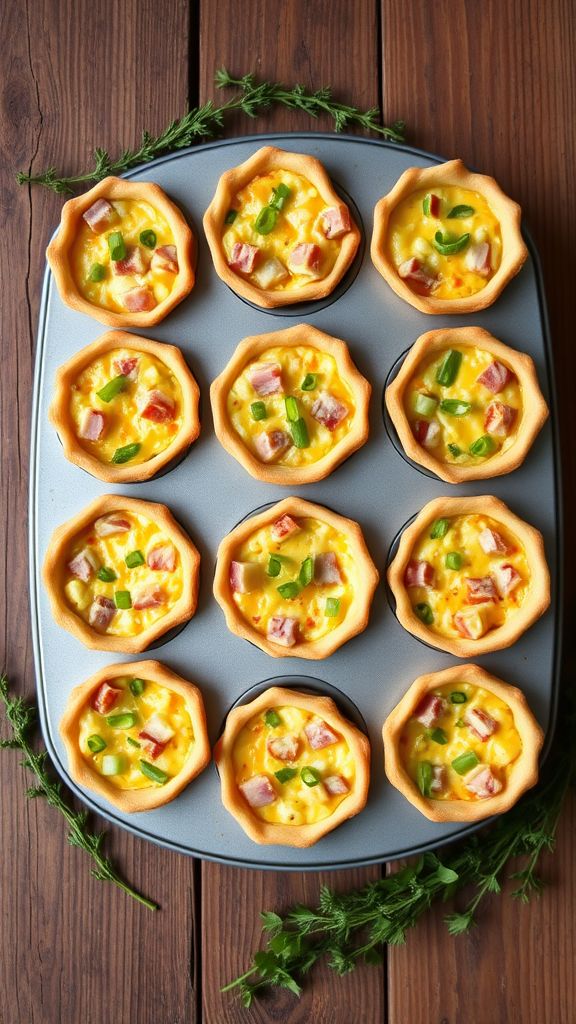 Individual Quiche Cups with Ham and Cheese  