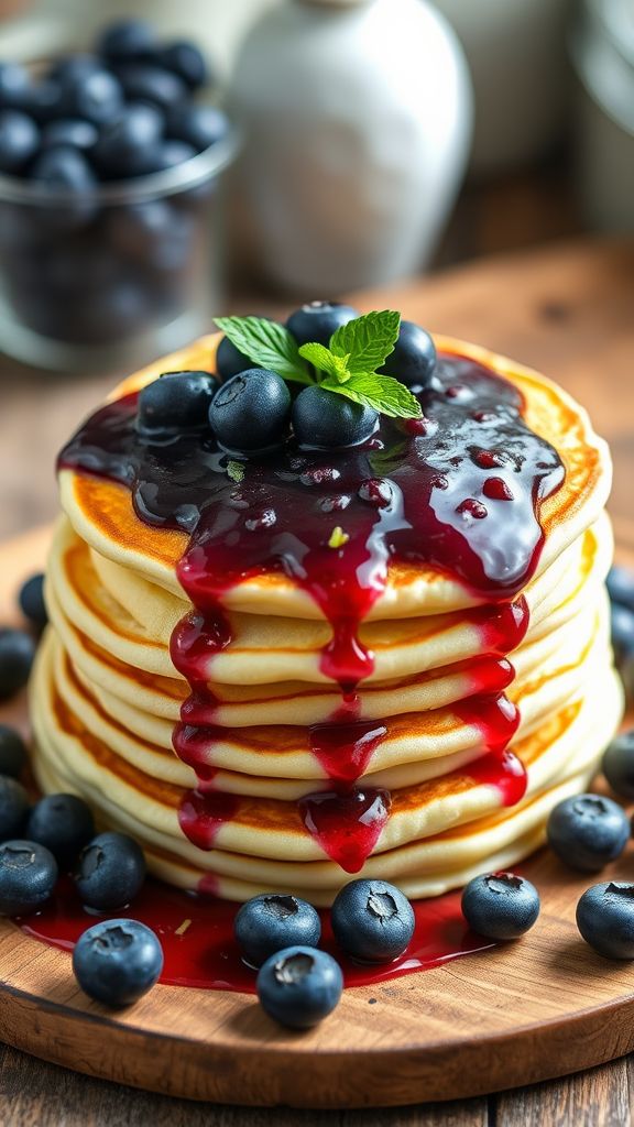 Lemon Ricotta Pancakes with Blueberry Compote  