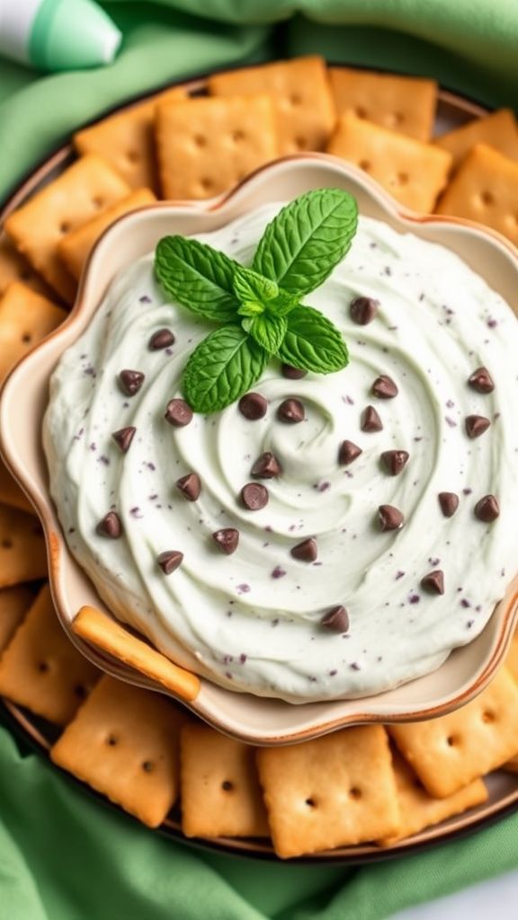 Mint Chocolate Chip Dip with Graham Crackers  