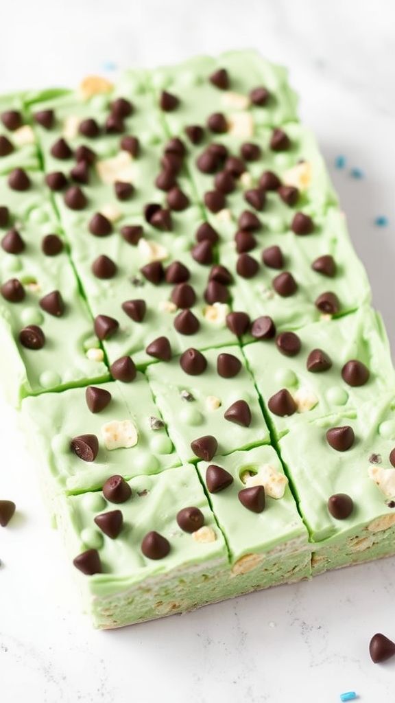 Mint Chocolate Chip Rice Krispie Treats  