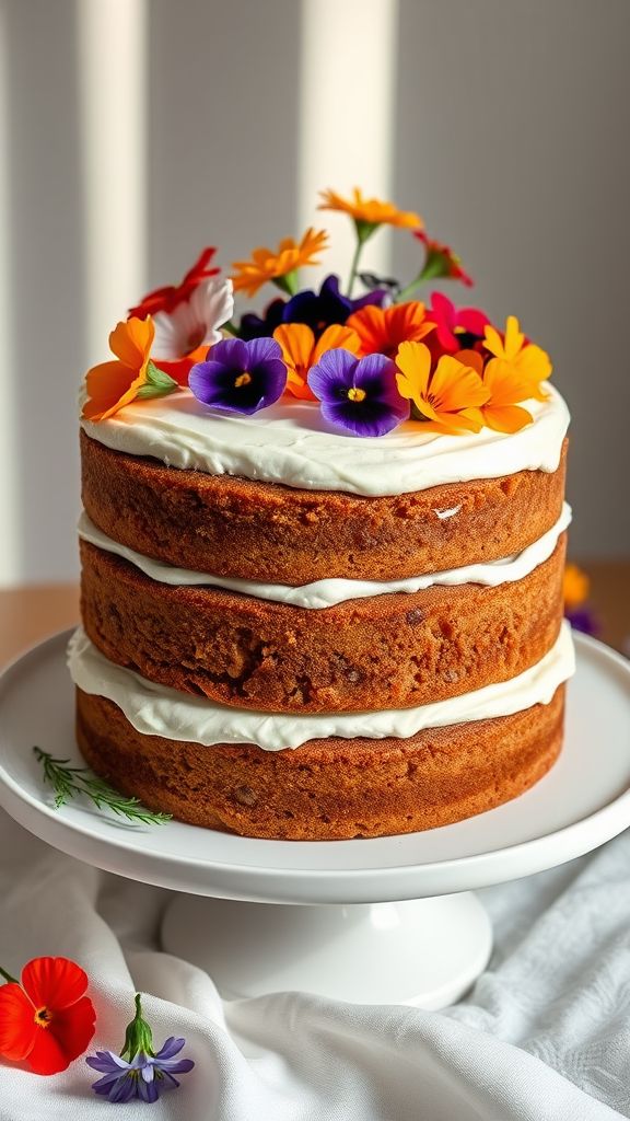 Naked Carrot Cake with Edible Flowers  