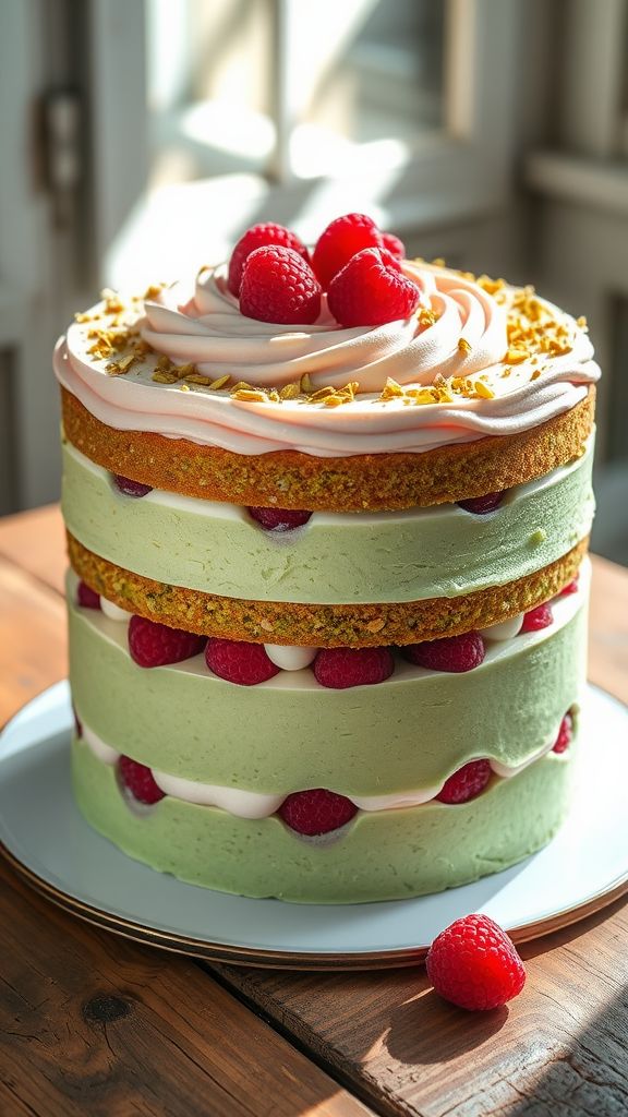 Pistachio and Raspberry Cream Cake  