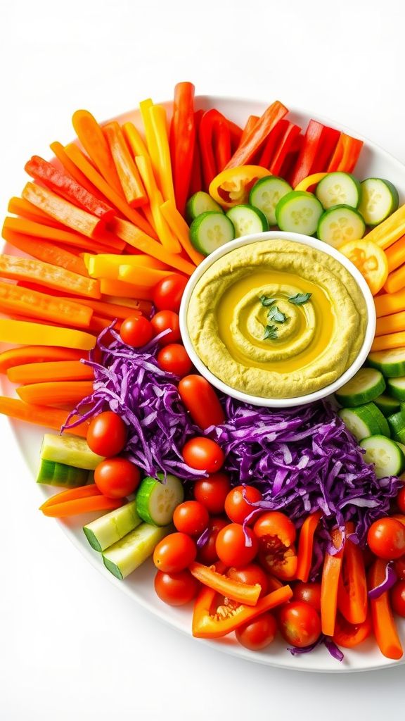 Rainbow Veggie Platter with Green Hummus  