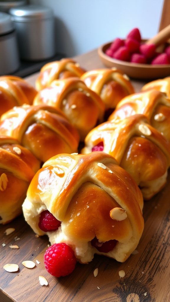 Raspberry Almond Hot Cross Buns  