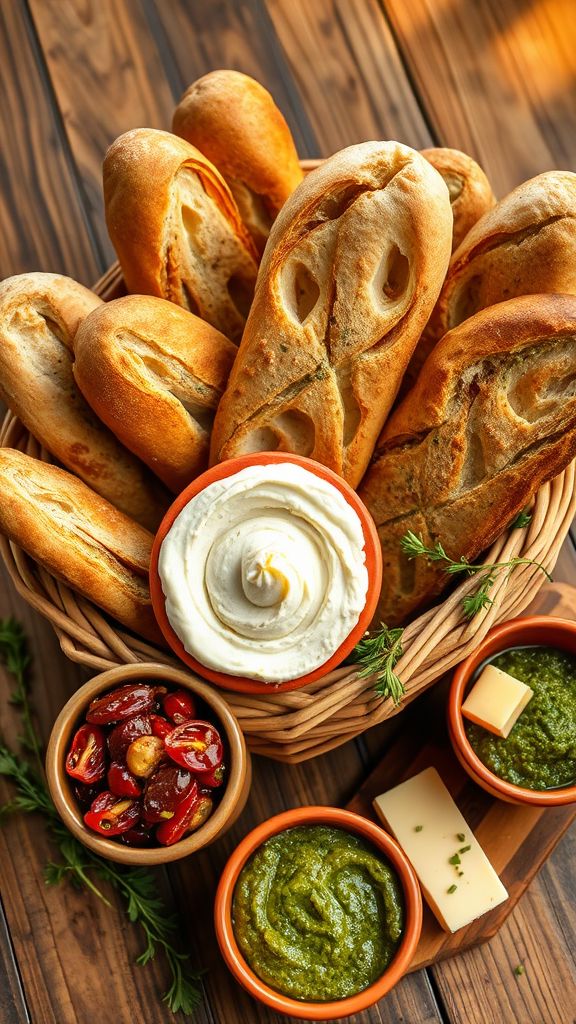 Rustic Bread Basket with Assorted Spreads  