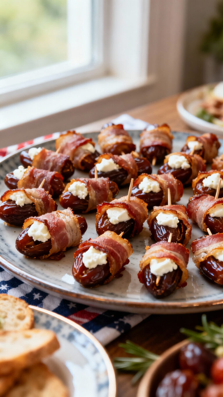 Bacon-Wrapped Dates with Goat Cheese - American cuisine