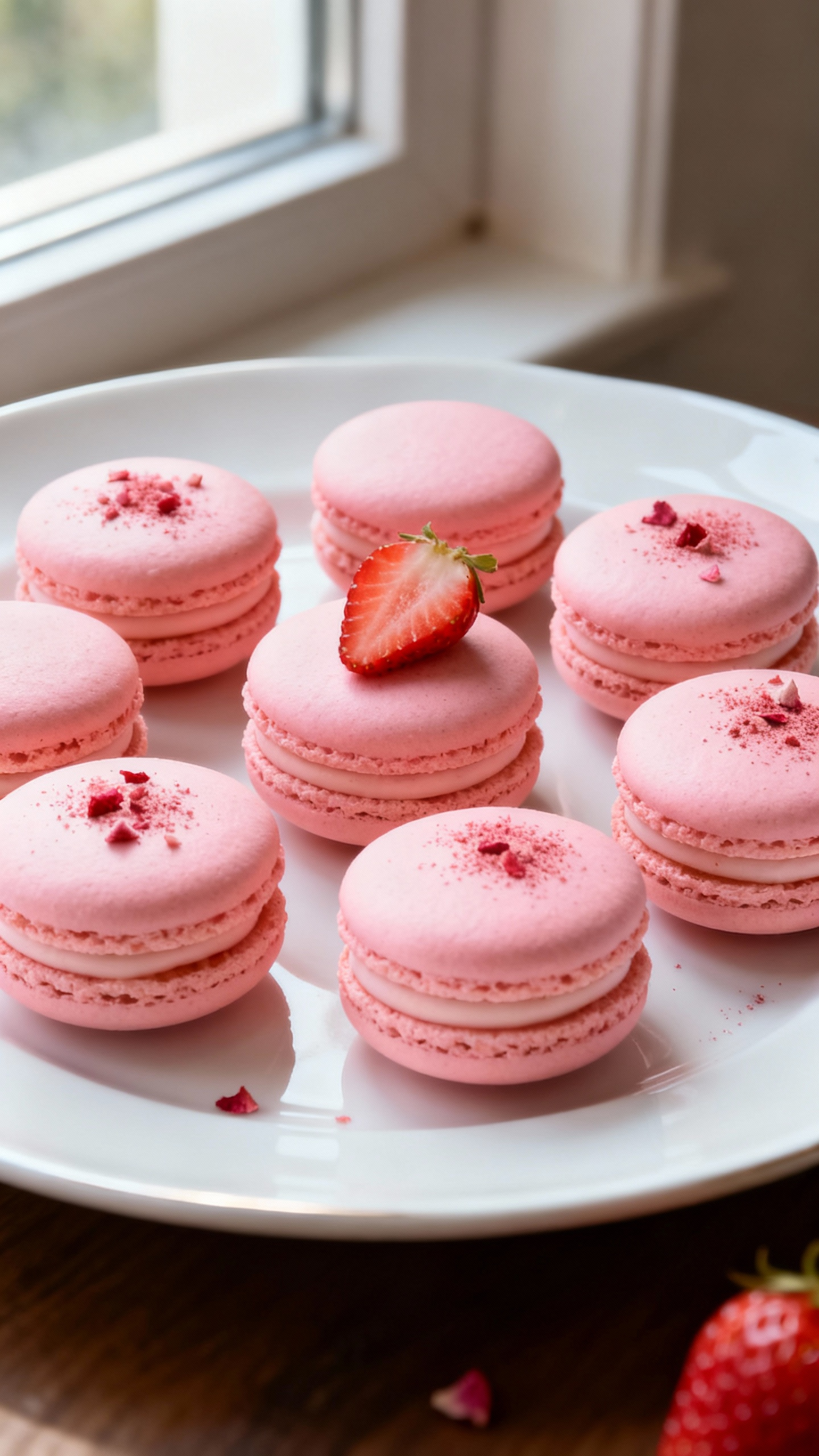 Pink Strawberry Vegan Macarons
