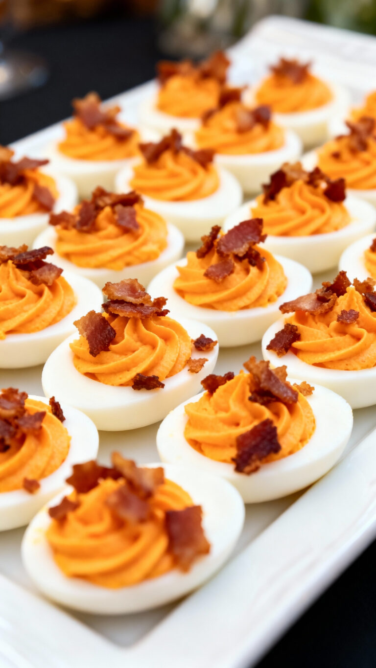Spicy Deviled Eggs with Bacon - American cuisine