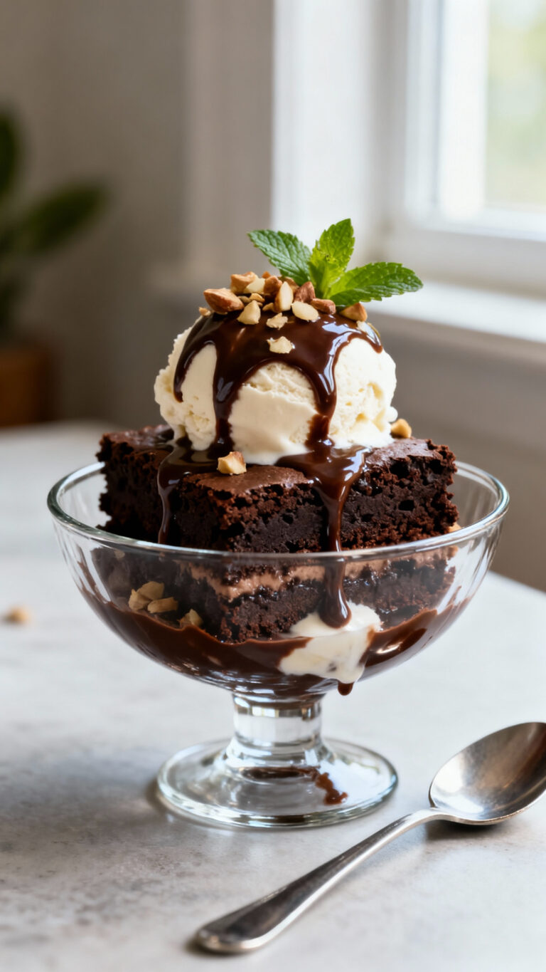 Vegan Hot Fudge Brownie Sundae - American