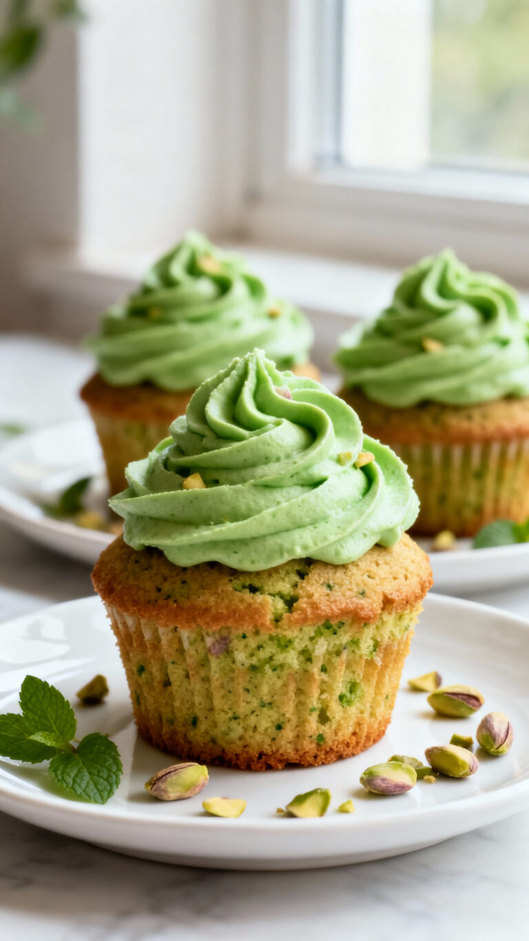 Pistachio Vegan Cupcakes with Green Frosting - American