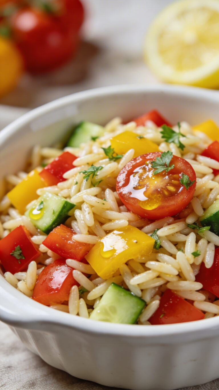 Cold Lemon Orzo Salad with Vegetables for Summer - Mediterranean