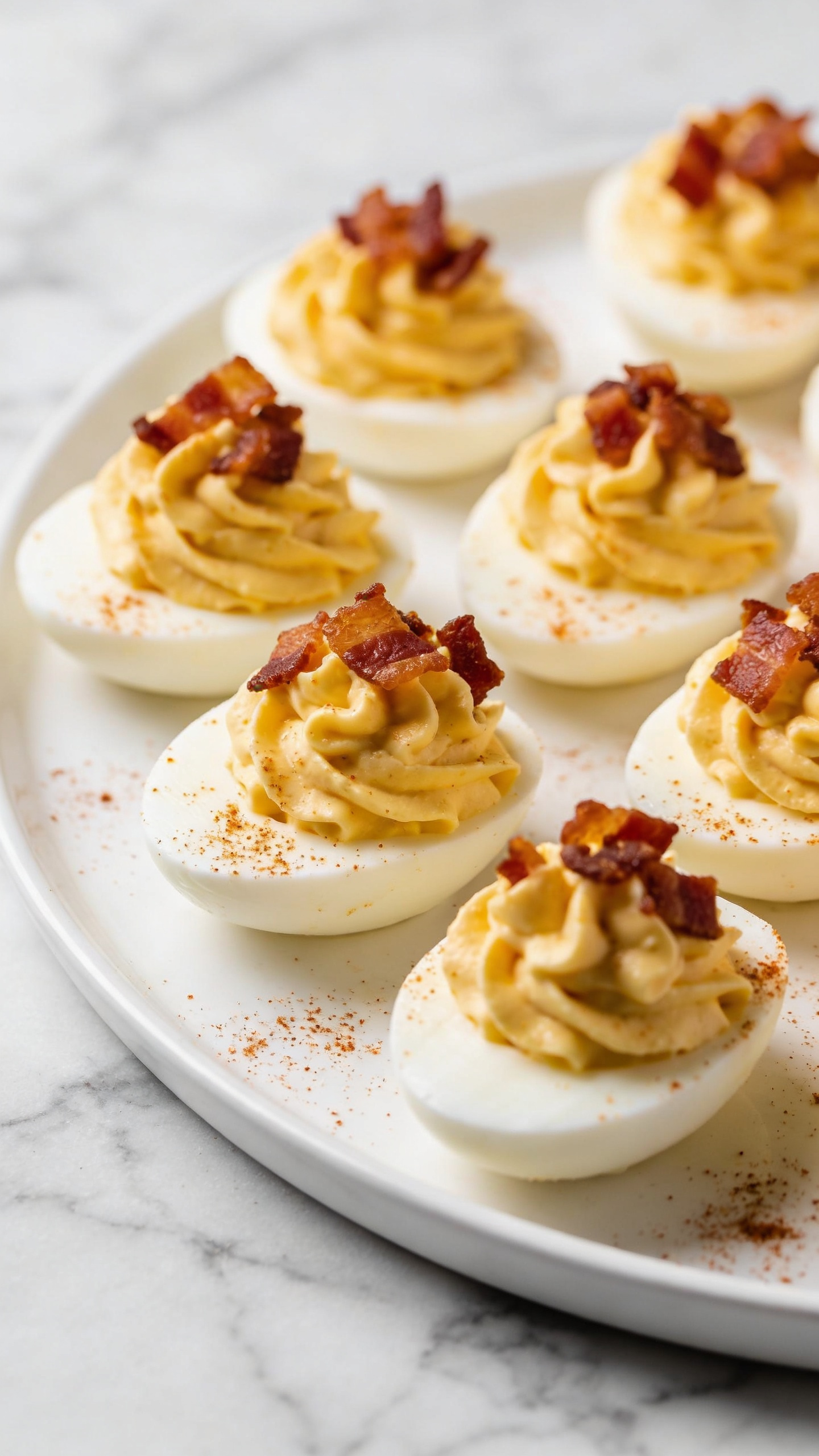 Fancy Deviled Eggs with Bacon for Potluck