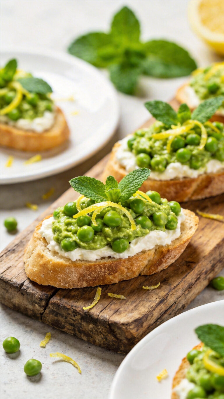 Fresh Spring Pea Bruschetta for Brunch Entertaining - Italian
