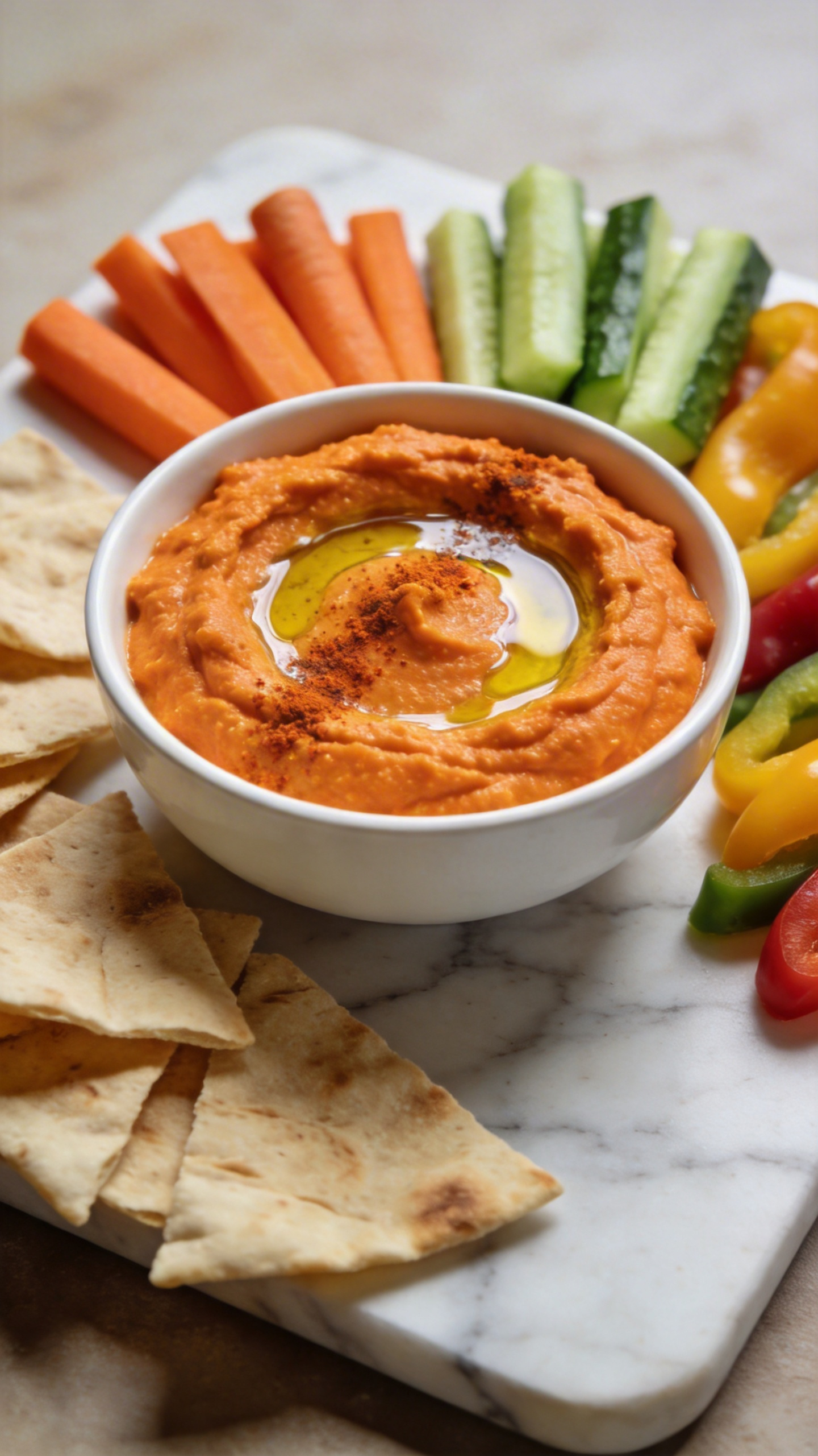 Healthy Carrot Hummus with Veggie Sticks for Meal Prep