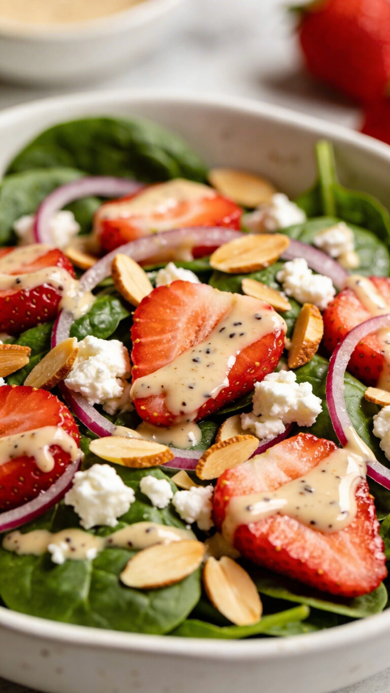 Light Lunch Strawberry Spinach Salad with Poppy Seed Dressing - American