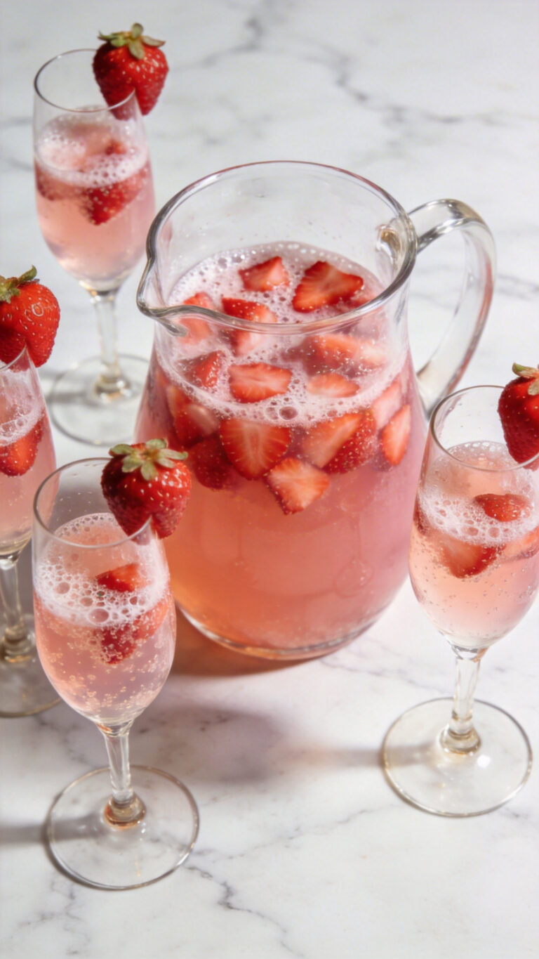Pitcher-Style Champagne Strawberry Mimosas for a Group - American