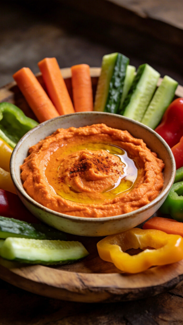 Spring Carrot Hummus with Veggie Sticks Snack Platter - Middle Eastern