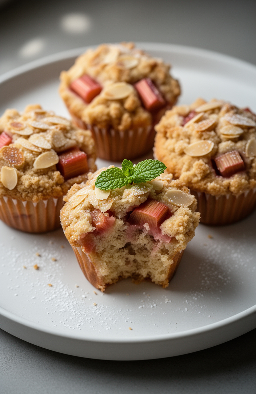 Almond Crumble Rhubarb Muffins