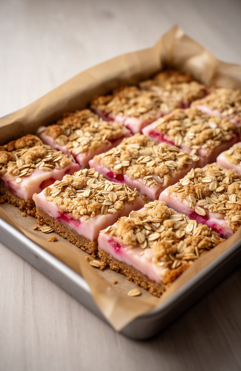 Buttery Oat Rhubarb Custard Bars