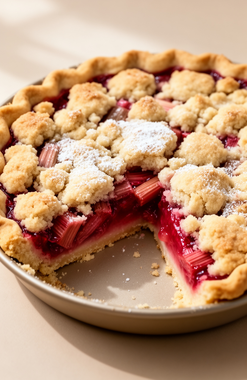Buttery Shortbread Rhubarb Crumb Pie