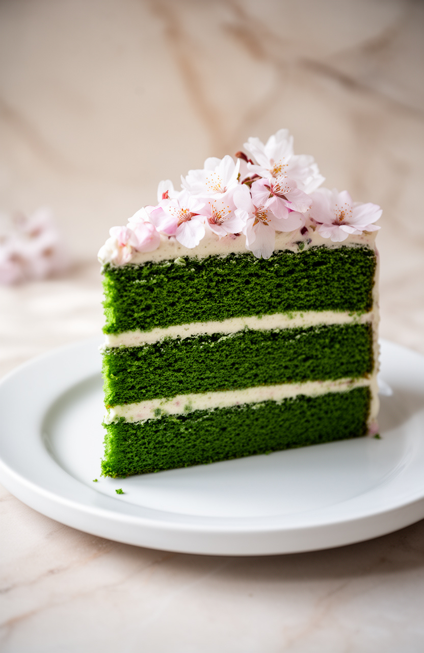 Cherry Blossom Matcha Cake