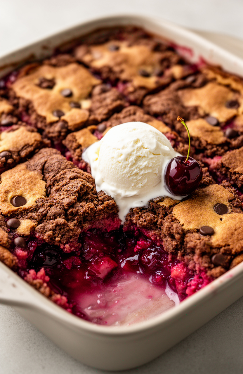 Chocolate Cherry Rhubarb Dump Cake