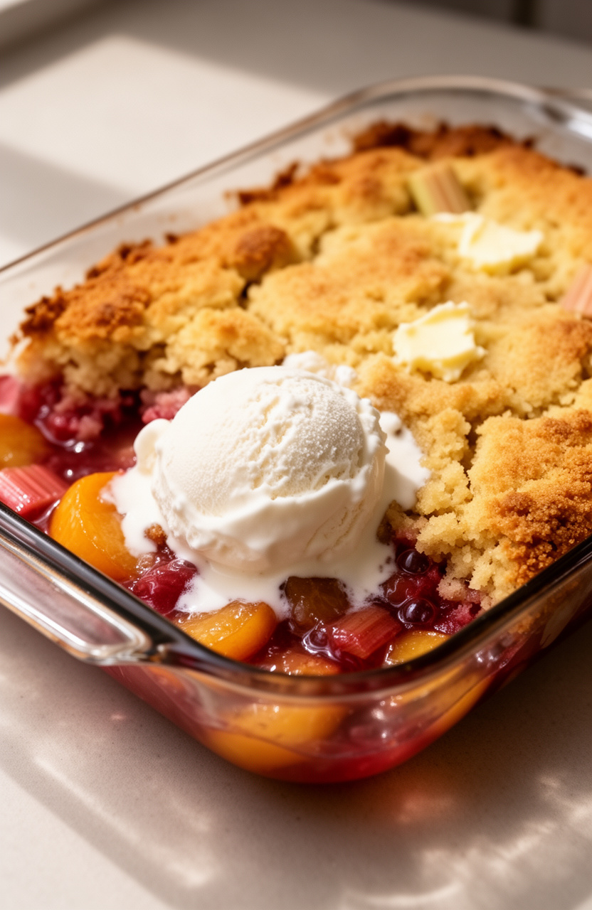 Cinnamon Peach Rhubarb Dump Cake