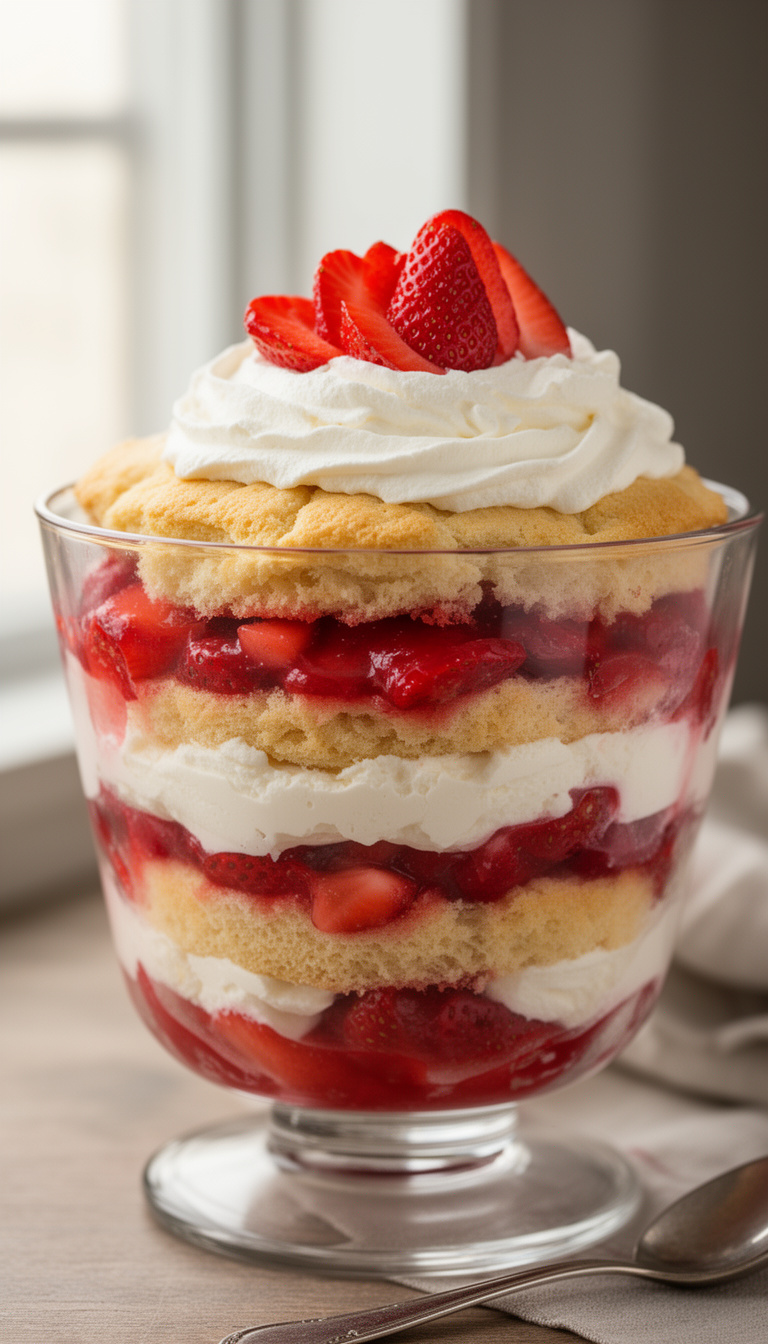Classic Homemade Strawberry Shortcake Trifle from Scratch - American