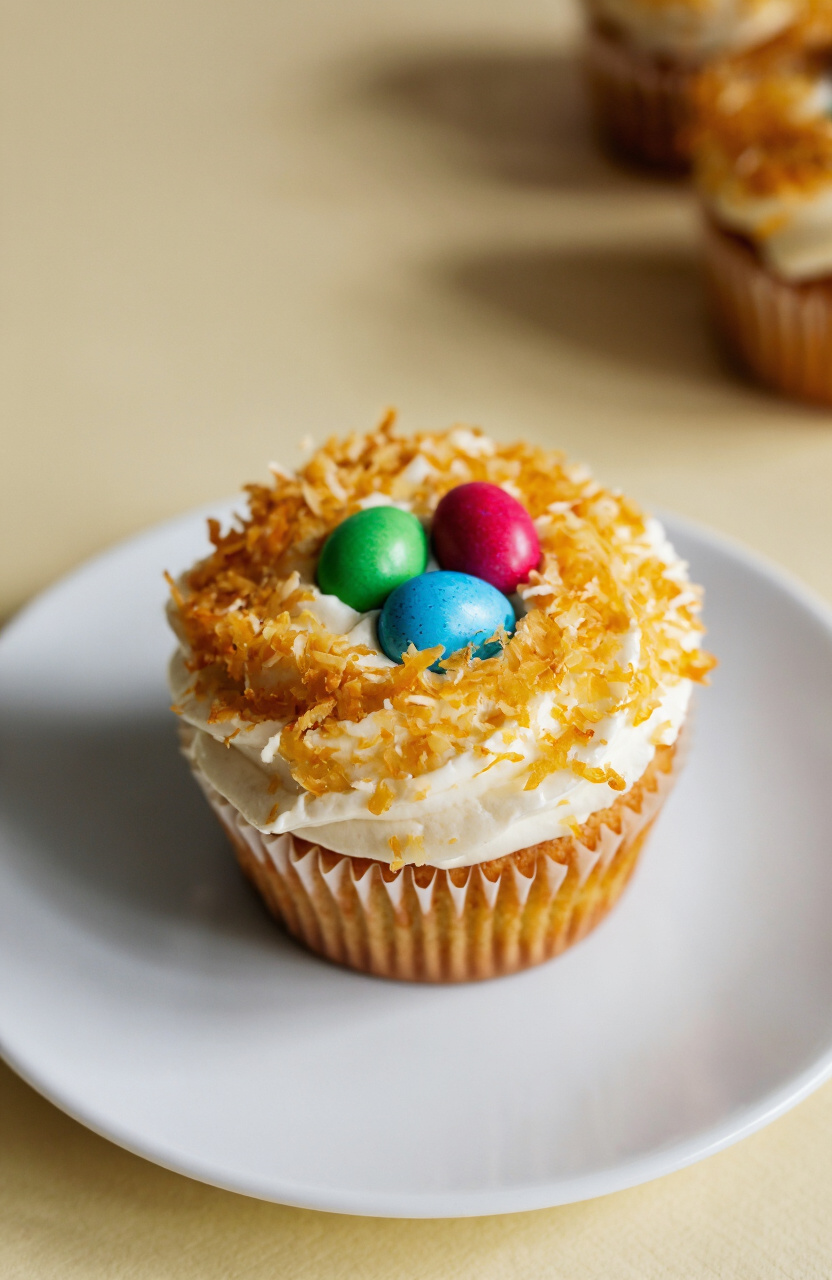 Coconut Nest Cupcakes with Eggs