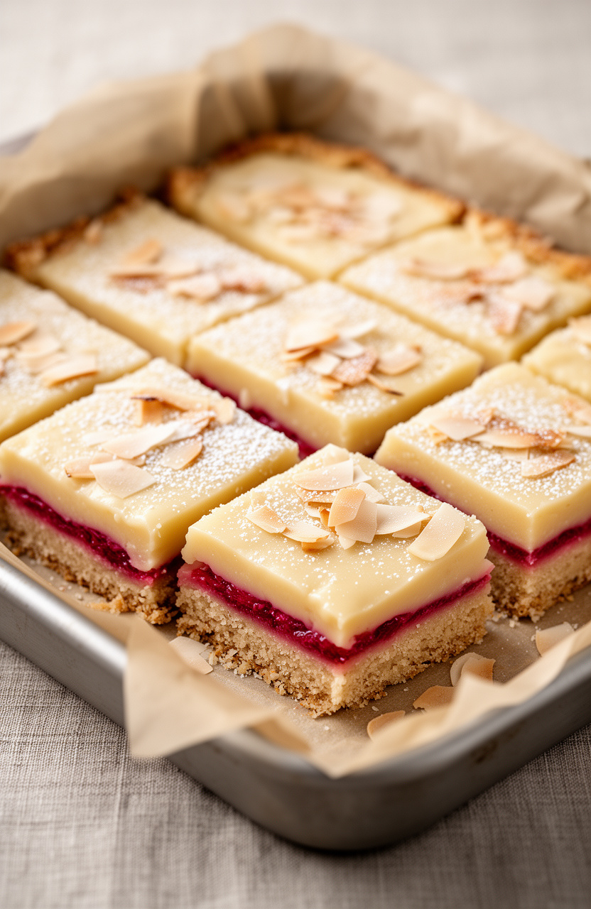 Coconut Rhubarb Silky Custard Bars