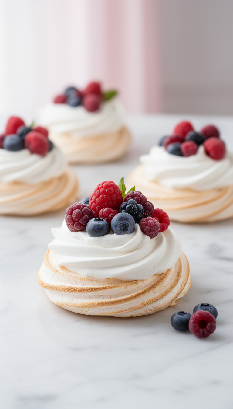 Crispy-Edge Mini Pavlovas with Berries for Dinner Party Dessert - Australian/New Zealand