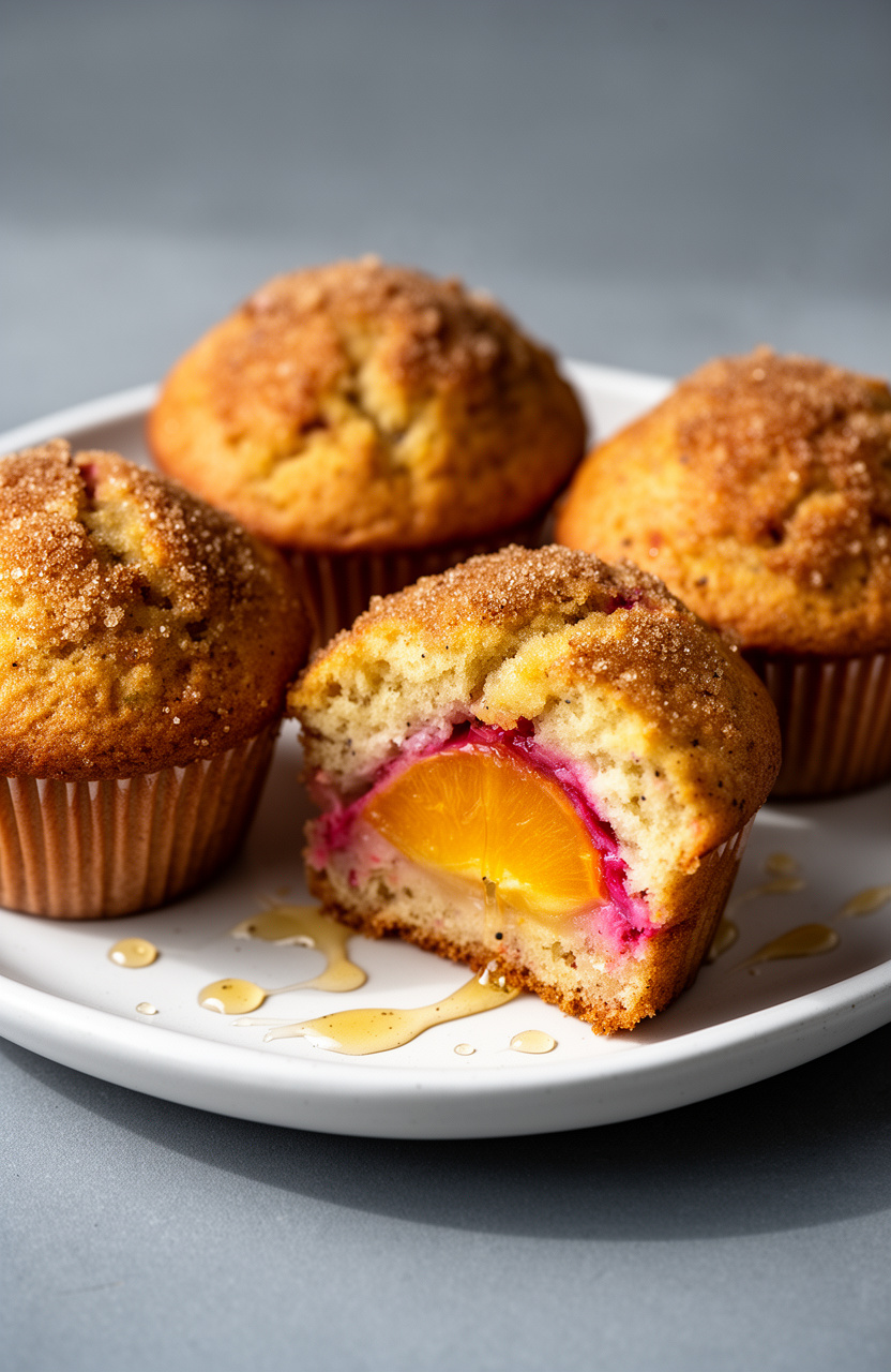 Ginger Peach Rhubarb Muffins