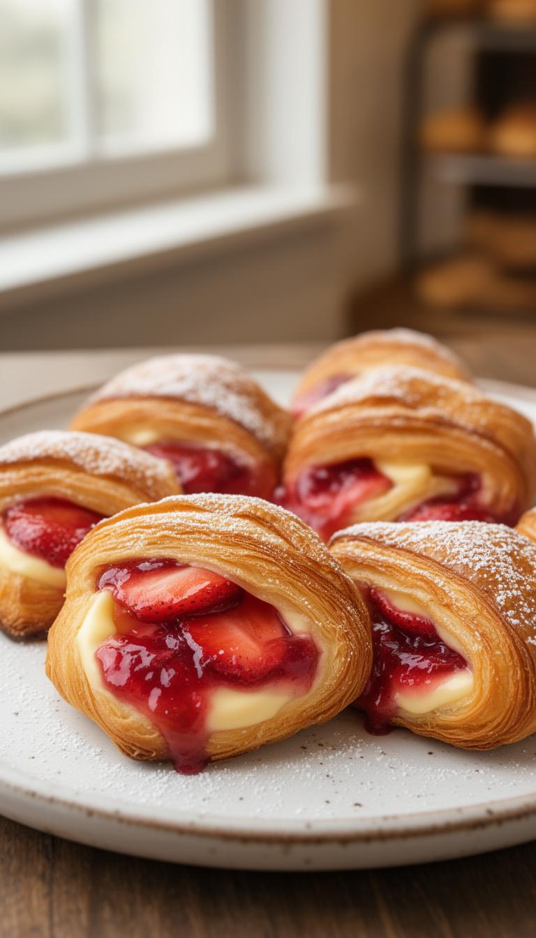 Homemade Laminated Strawberry Cream Cheese Danish from Scratch - Danish/European