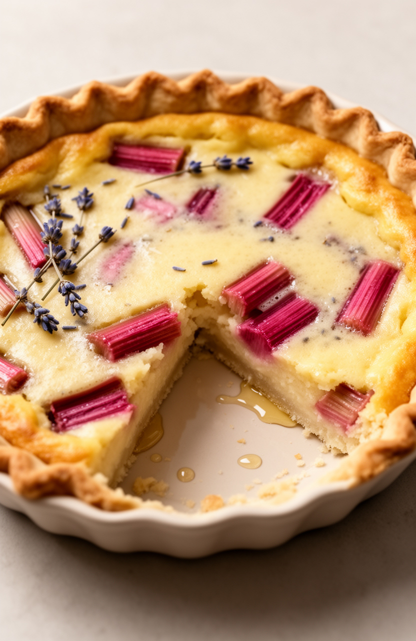 Honey Lavender Rhubarb Custard Pie
