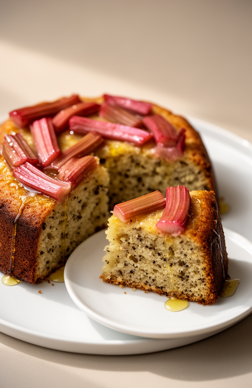 Honey Rhubarb Olive Oil Cake