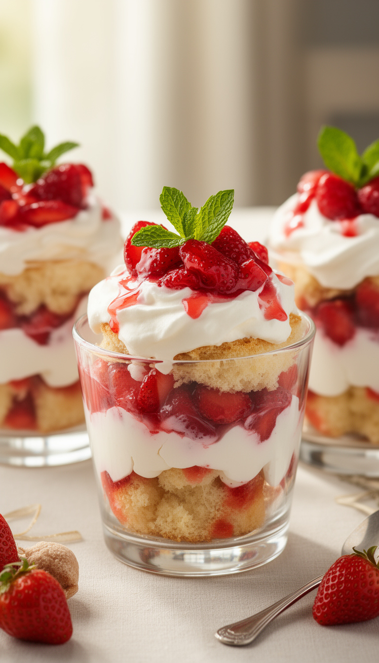 Individual Strawberry Shortcake Trifle Cups for Brunch Crowds - American