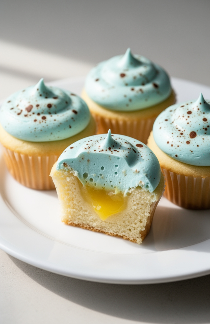 Lemon Curd Robin Egg Cupcakes