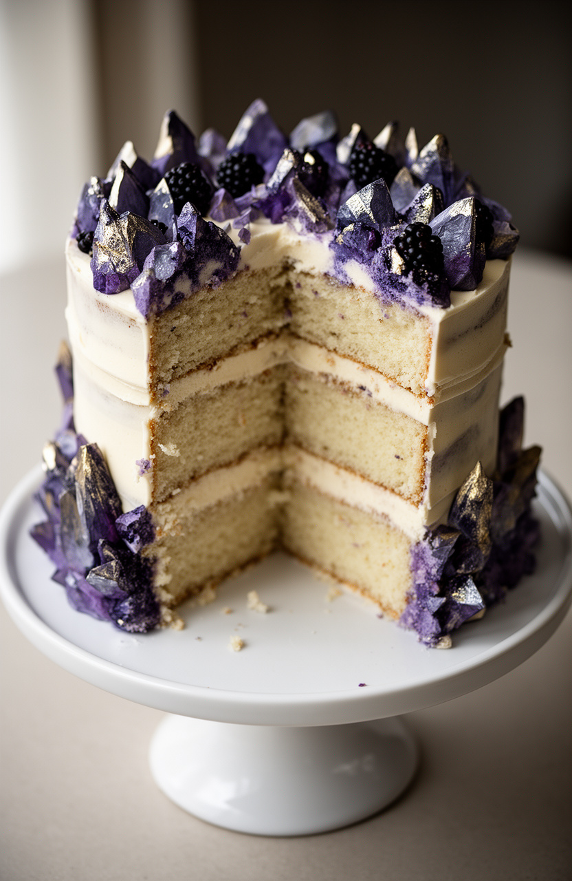 Lilac Blackberry Geode Cake