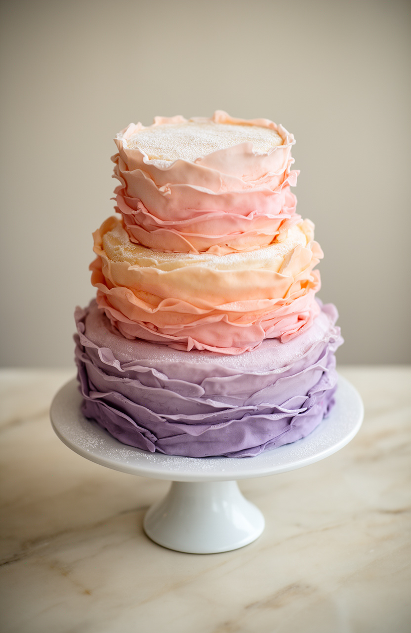 Pastel Ombre Ruffled Cake