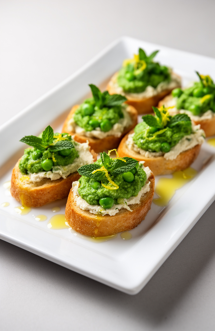 Pea and Mint Crostini Bites