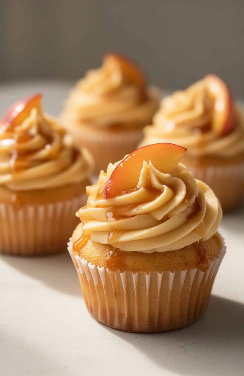 Peach Bourbon Glazed Cupcakes