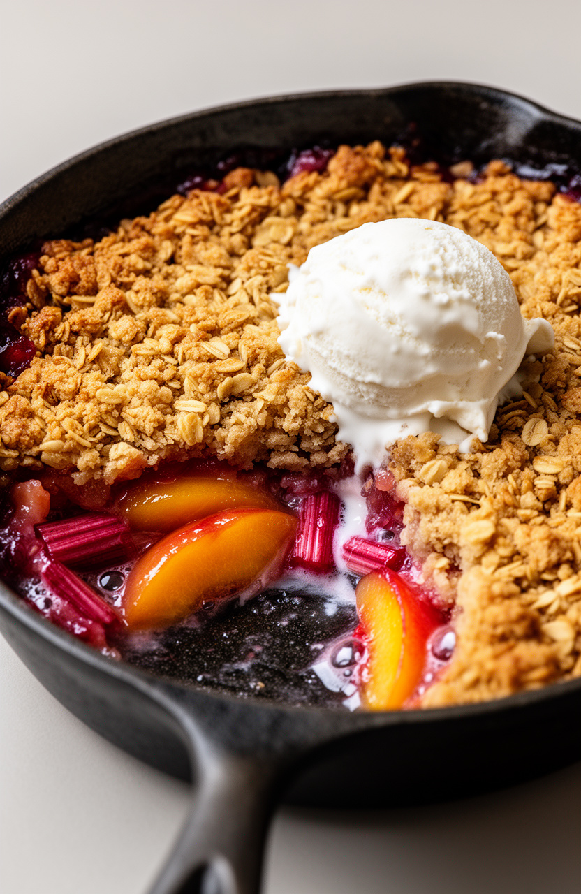 Peach Rhubarb Skillet Crisp