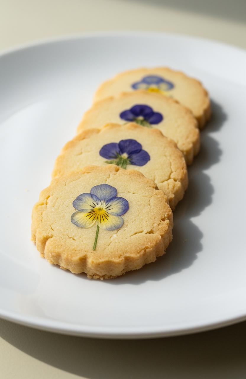 Pressed Flower Lemon Shortbread Cookies