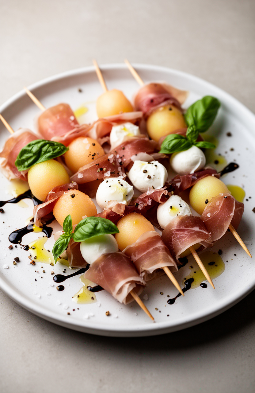 Prosciutto Wrapped Melon Skewers