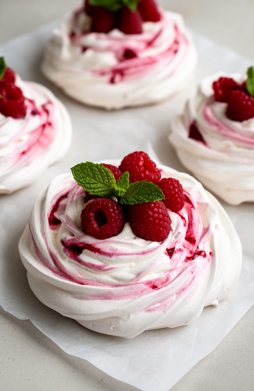 Raspberry Swirl Pavlova Nests