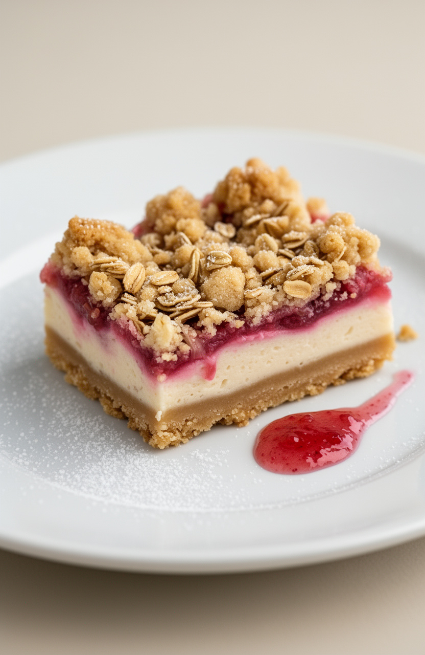 Rhubarb Cheesecake Crumble Bars