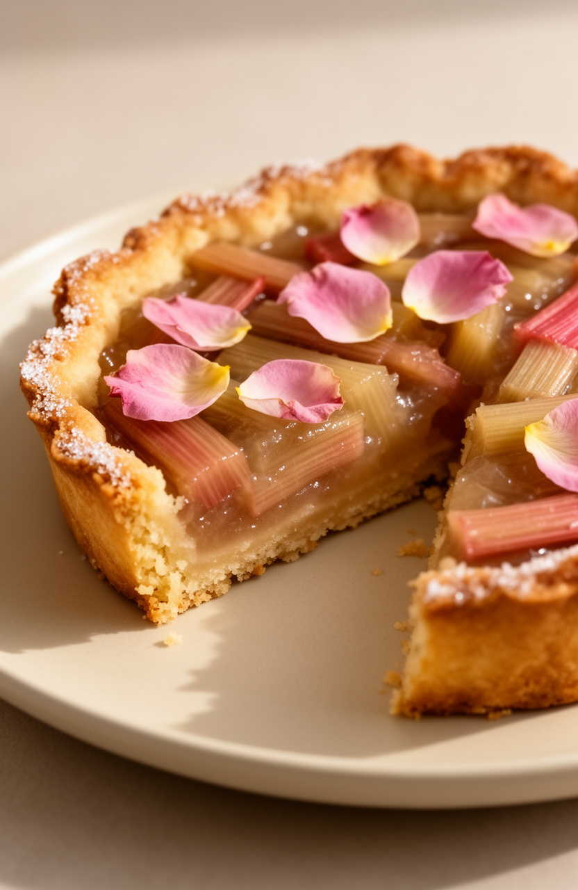 Rhubarb Rose Petal Tart Cake